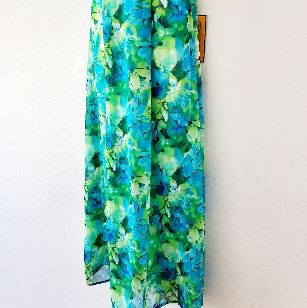Women's Ella Samani Blue Floral Halter Neck Slim Maxi Dress Size M - Picture 3 of 6